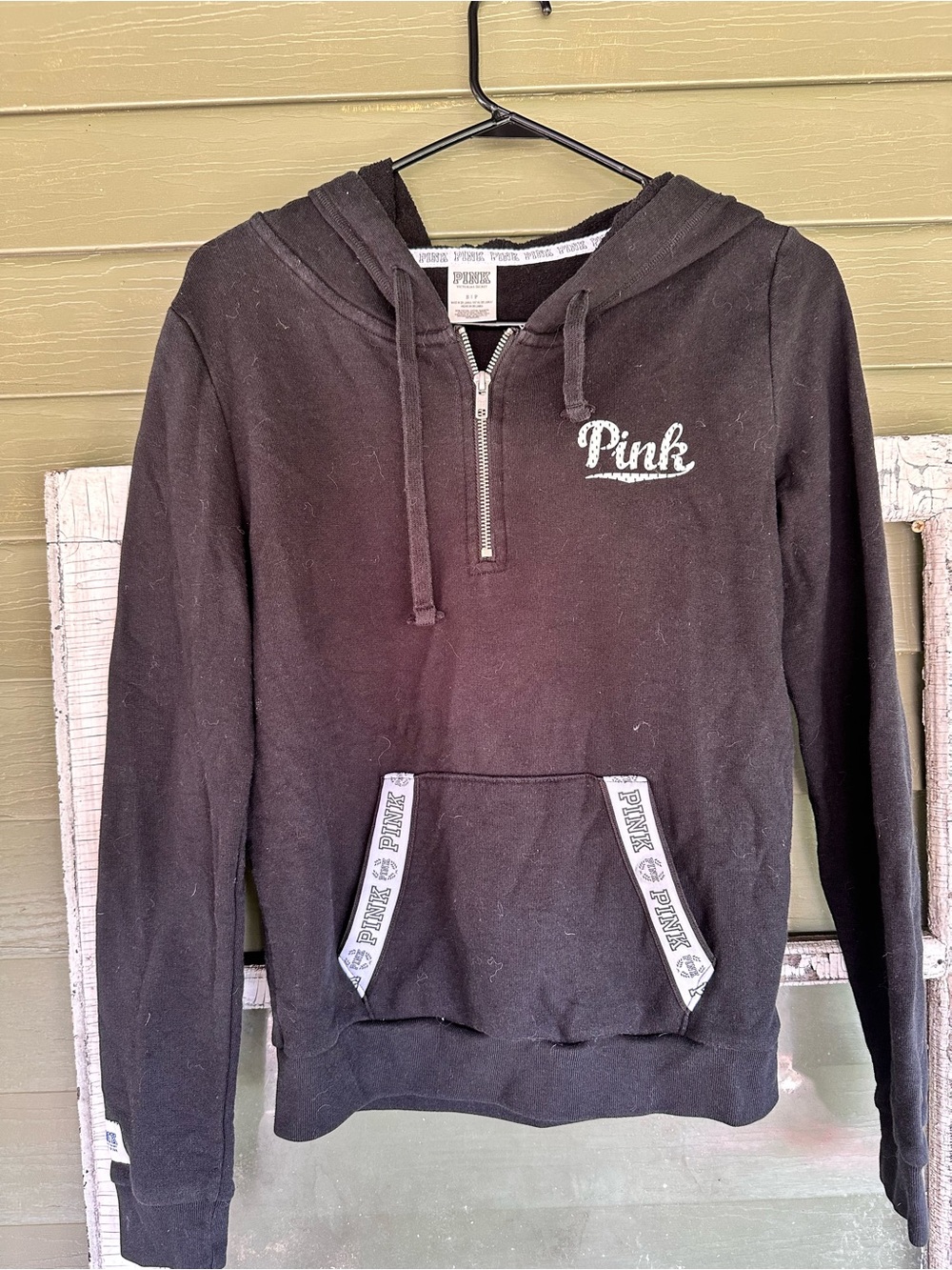 PINK Victoria's Secret Black Half-Zip Hooded Sweatshirt